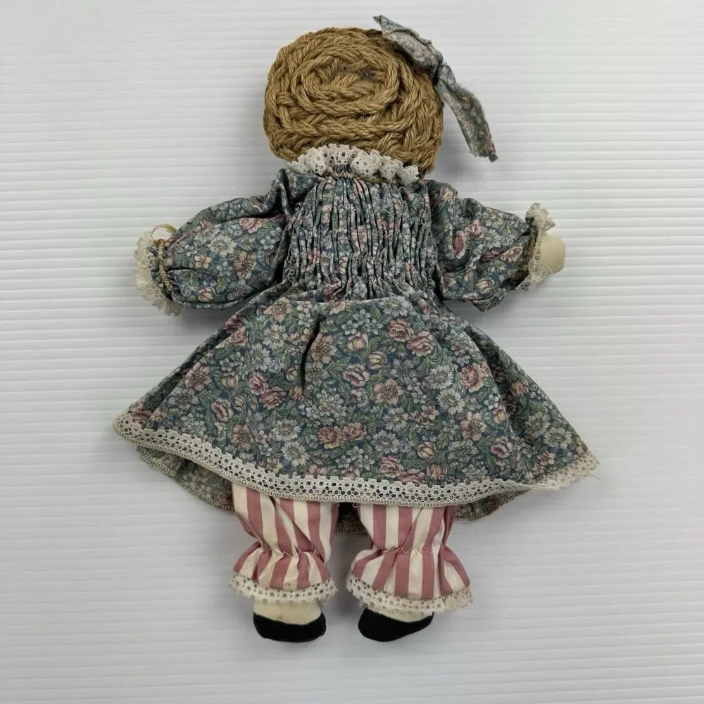 Vintage Handmade Rag Doll Prairie Floral Cottagecore Folk Art Cloth Farmhouse